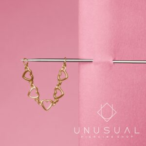 Golden Hearts | Oro 14kt Catenina Piercing - UnusualPiercingShop.com